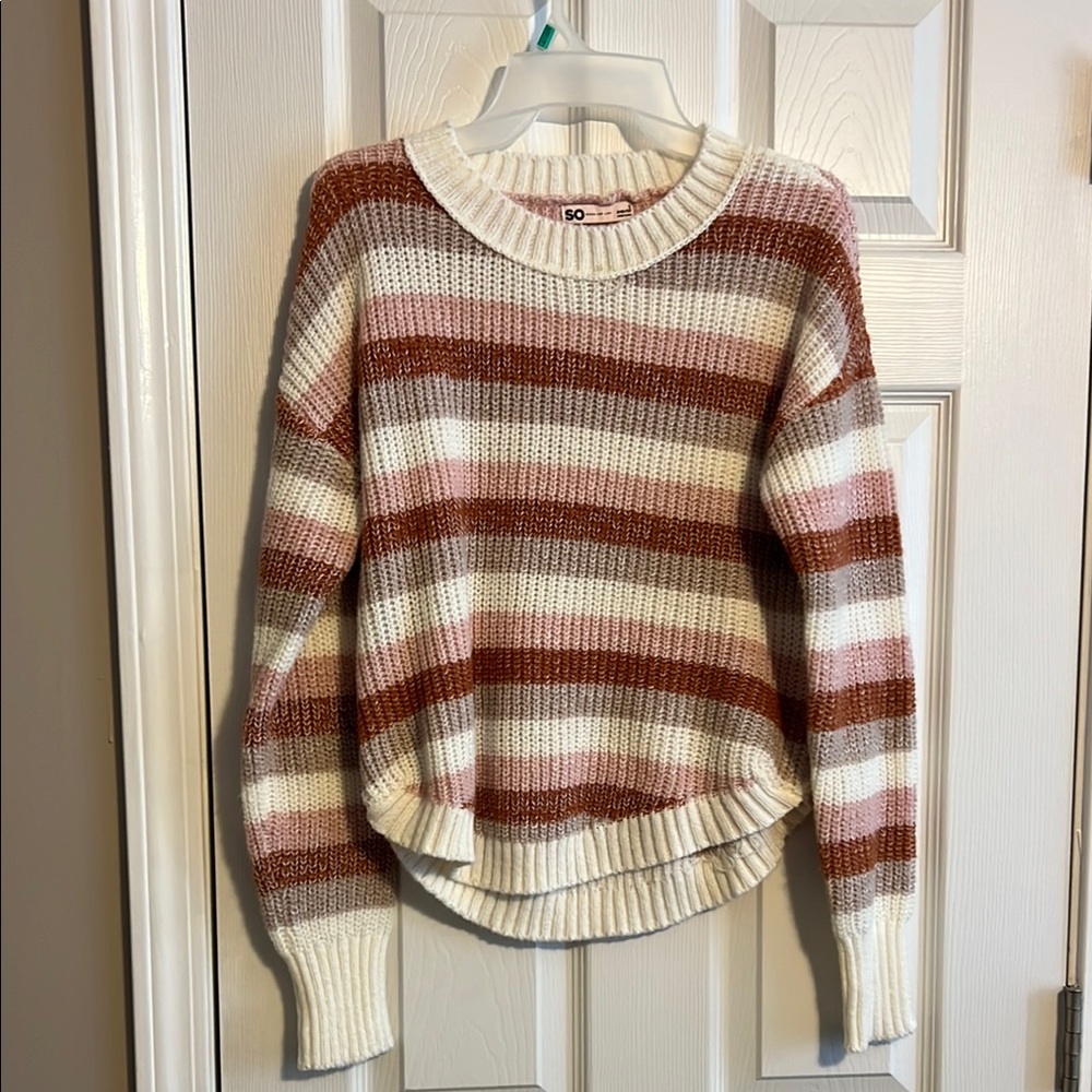 SO Women's Striped Sweater - Brown and Cream